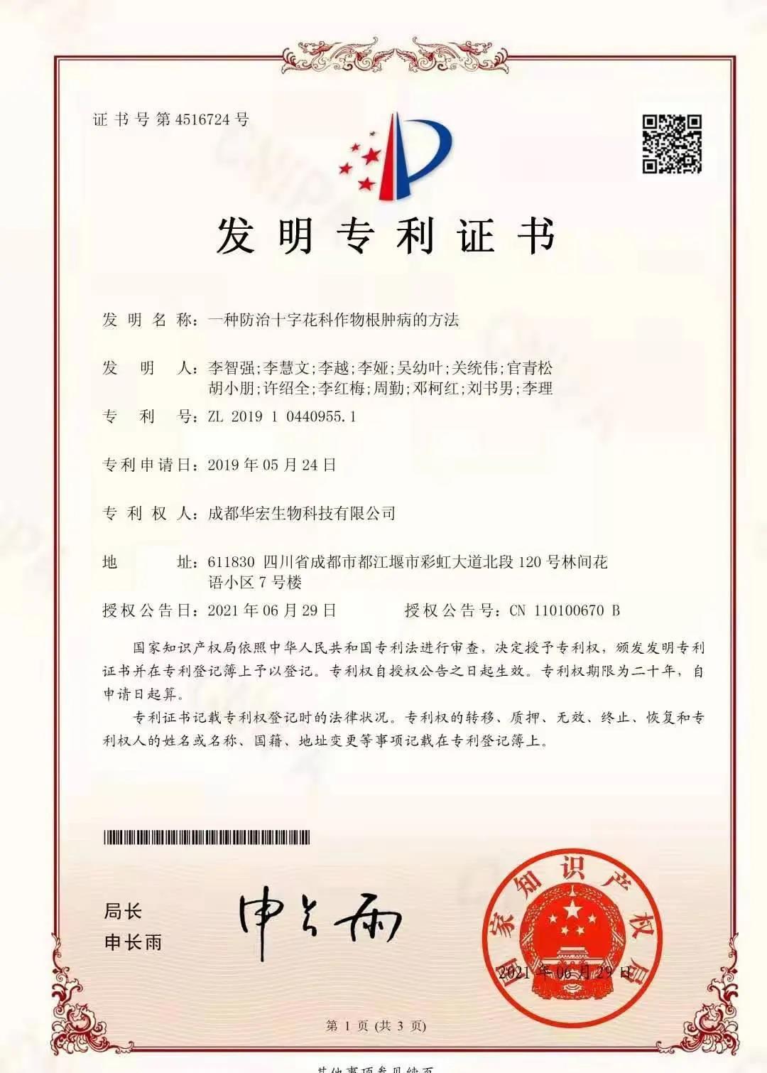 成都华宏又获国家发明专利